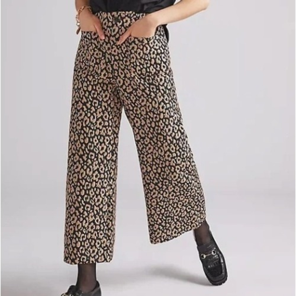 Maeve Anthropologie Womens Pants 4 Leopard Wide Leg Crop Trouser Animal Brocade